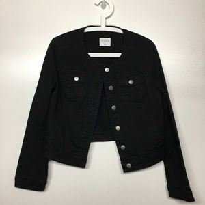 Elle Black Jean Jacket Sans Collar Crop